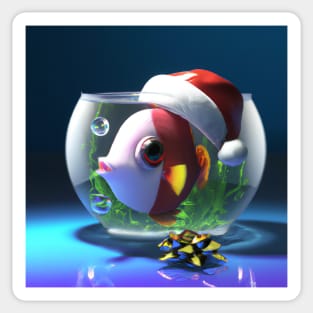 Fish in Bowl with Santa Hat Sticker